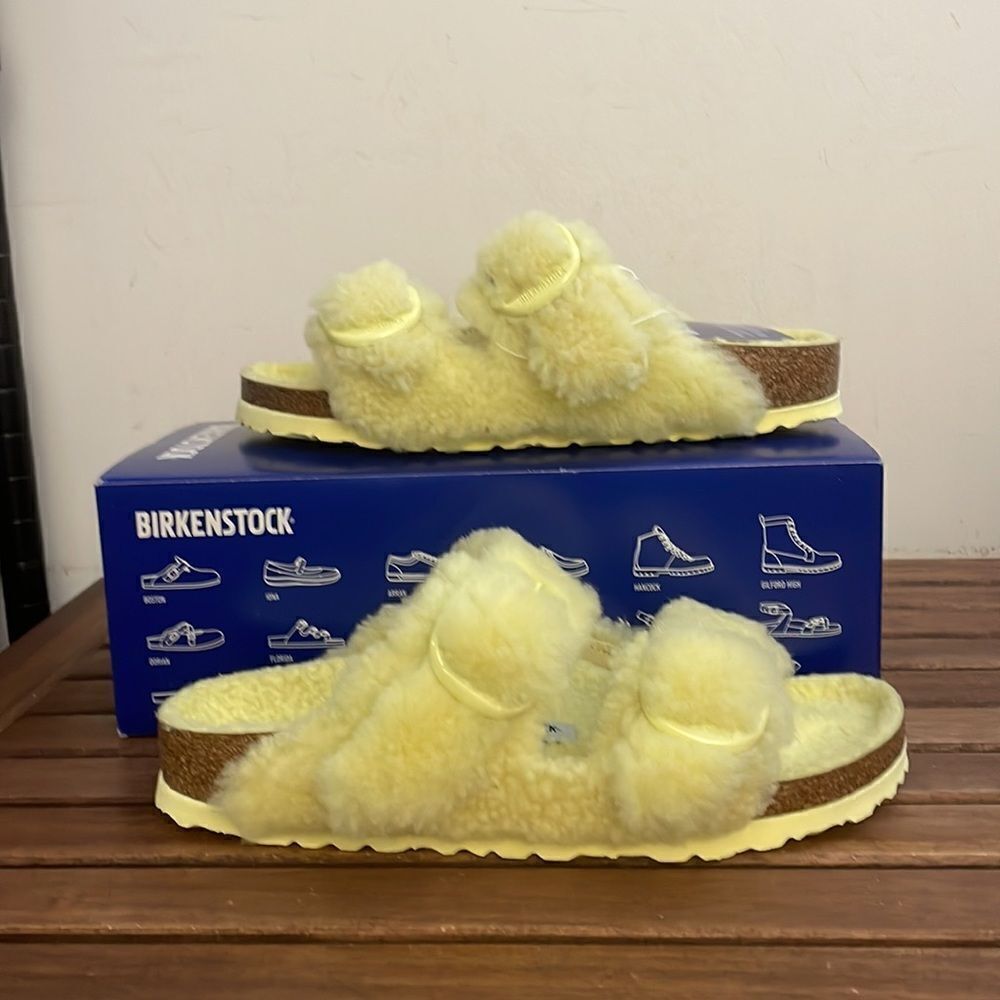 Birkenstock Arizona Big Buckle Shearling Sandals Yellow EU 40/US Women 9/UK 7